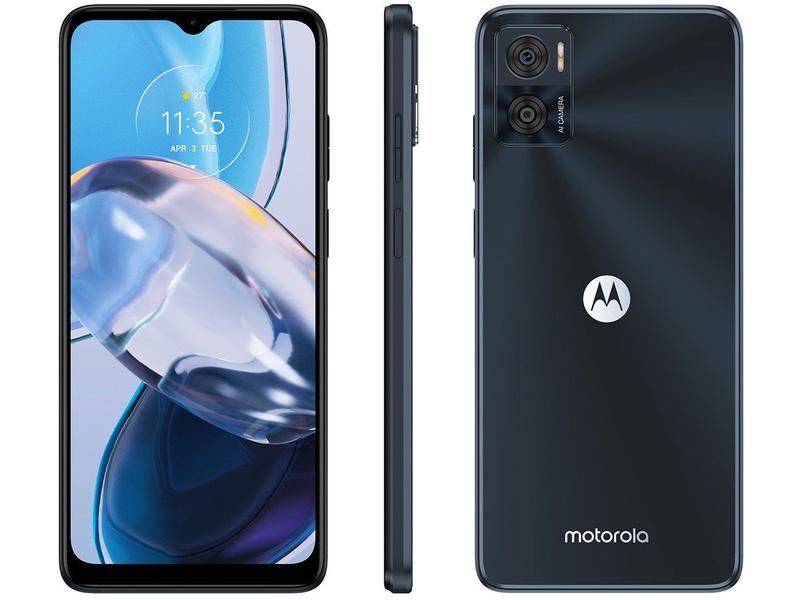 Smartphone Motorola Moto E22 64GB Preto 4G 4GB RAM 6,5” Câm. Dupla + Selfie 5MP Dual Chi
